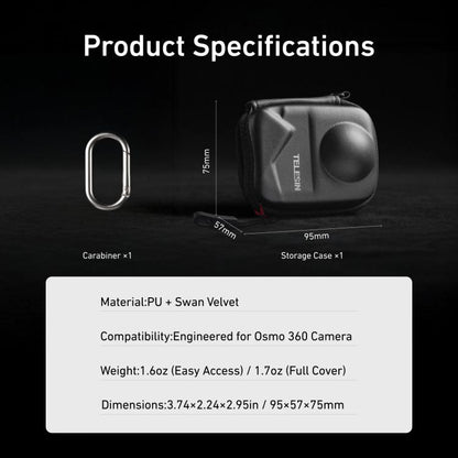 TELESIN Open Bottom PU Carrying Case for DJI Osmo 360 Camera Protective Pouch with Carabiner Clip - Case & Bags by TELESIN | Online Shopping UK | buy2fix