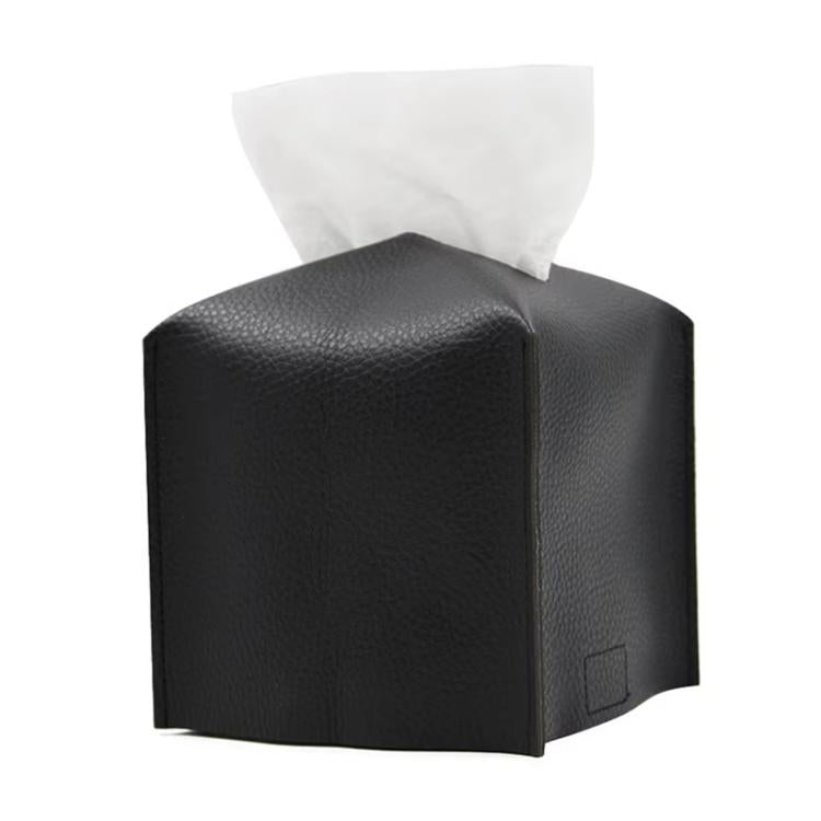 12.5x12.5x12cm Square Leather Paper Towel Box Paper Towel Bedroom Tissue Box(Black) - Tissue Boxes by buy2fix | Online Shopping UK | buy2fix