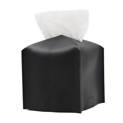 12.5x12.5x12cm Square Leather Paper Towel Box Paper Towel Bedroom Tissue Box(Black) - Tissue Boxes by buy2fix | Online Shopping UK | buy2fix