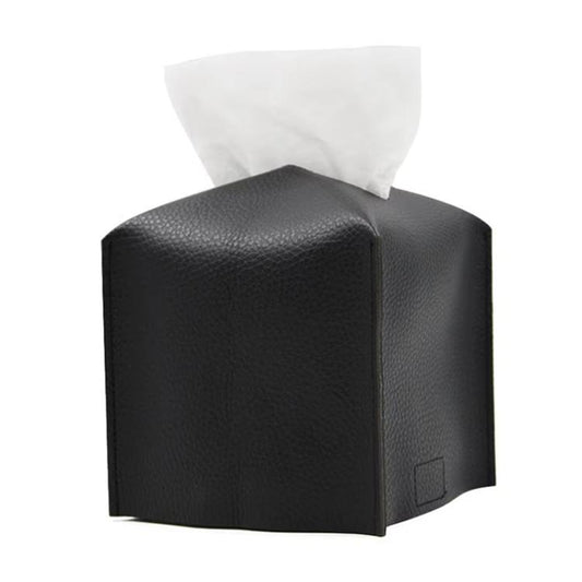12.5x12.5x12cm Square Leather Paper Towel Box Paper Towel Bedroom Tissue Box(Black) - Tissue Boxes by buy2fix | Online Shopping UK | buy2fix