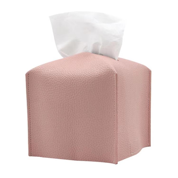 12.5x12.5x12cm Square Leather Paper Towel Box Paper Towel Bedroom Tissue Box(Pink) - Tissue Boxes by buy2fix | Online Shopping UK | buy2fix
