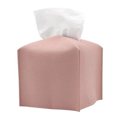 12.5x12.5x12cm Square Leather Paper Towel Box Paper Towel Bedroom Tissue Box(Pink) - Tissue Boxes by buy2fix | Online Shopping UK | buy2fix