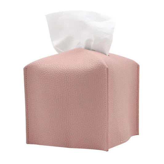 12.5x12.5x12cm Square Leather Paper Towel Box Paper Towel Bedroom Tissue Box(Pink) - Tissue Boxes by buy2fix | Online Shopping UK | buy2fix