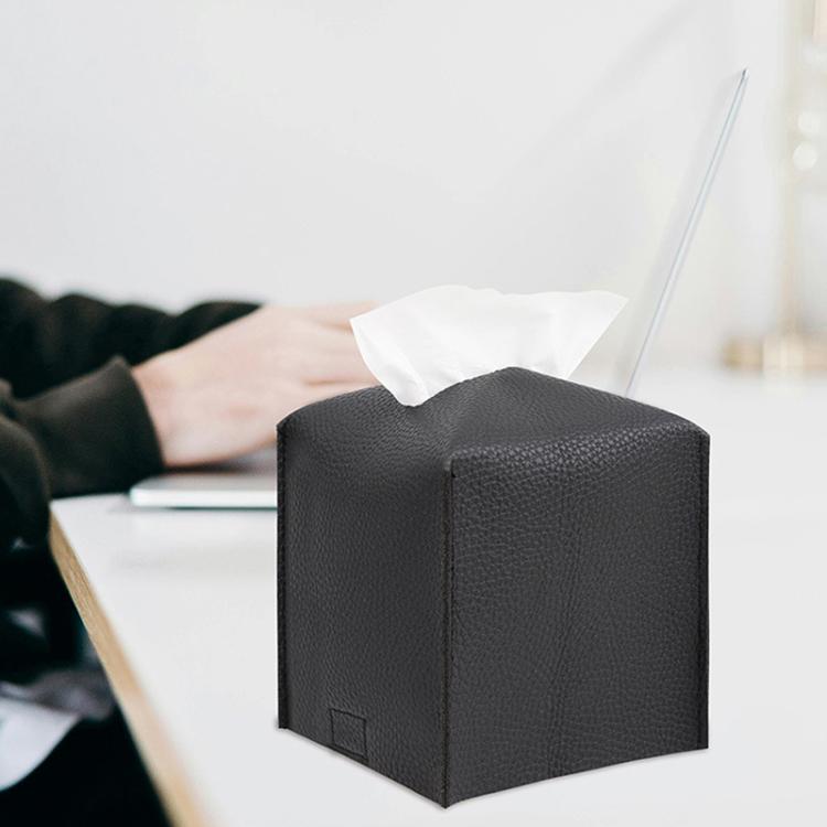 12.5x12.5x12cm Square Leather Paper Towel Box Paper Towel Bedroom Tissue Box(Black) - Tissue Boxes by buy2fix | Online Shopping UK | buy2fix