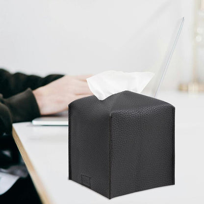 12.5x12.5x12cm Square Leather Paper Towel Box Paper Towel Bedroom Tissue Box(Black) - Tissue Boxes by buy2fix | Online Shopping UK | buy2fix
