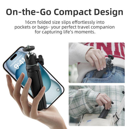 aMagisn Mini Tripod Selfie Stick with 360-degree Ball Head Adjustable Phone/Camera Mount for Travel, Vlogging & Live Streaming(Black) - Stand by aMagisn | Online Shopping UK | buy2fix