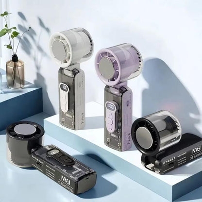 High Speed Folding Cooling Fan Powerful Semiconductor Handheld Turbine Fan(Transparent White) - Electric Fans by buy2fix | Online Shopping UK | buy2fix