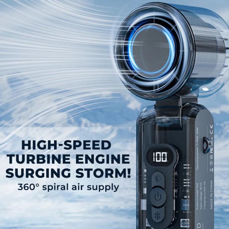 High Speed Folding Cooling Fan Powerful Semiconductor Handheld Turbine Fan(Transparent White) - Electric Fans by buy2fix | Online Shopping UK | buy2fix