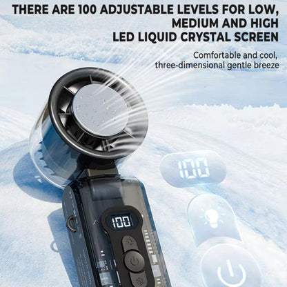 High Speed Folding Cooling Fan Powerful Semiconductor Handheld Turbine Fan(Transparent Black) - Electric Fans by buy2fix | Online Shopping UK | buy2fix