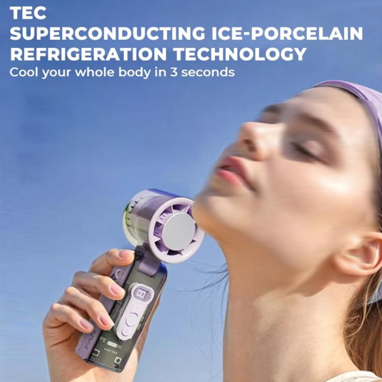 High Speed Folding Cooling Fan Powerful Semiconductor Handheld Turbine Fan(Transparent Purple) - Electric Fans by buy2fix | Online Shopping UK | buy2fix