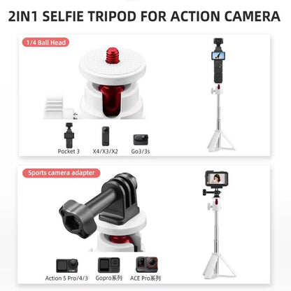 Flymile 15.8-30.8cm Tripod Selfie Stick for Action Cameras With 360-degree Adjustable Ball Head & Cold Shoe(White) - Extendable Pole by Flymile | Online Shopping UK | buy2fix