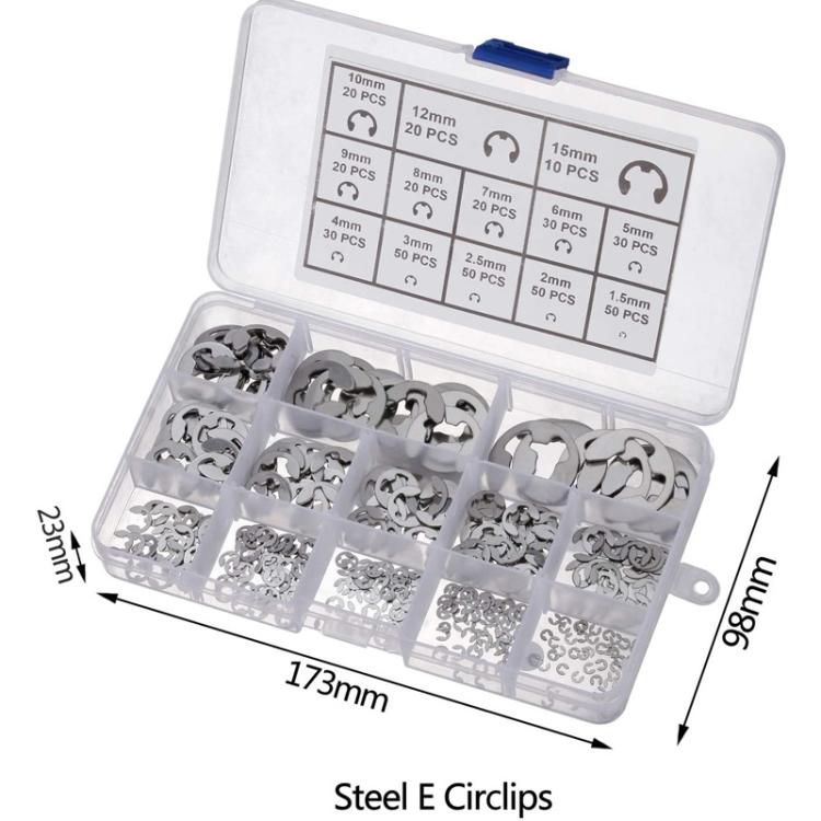 400pcs /Set 1.5-15mm Stainless Steel E-Type Open Circlips Boxed(222g) - Engine Fittings by buy2fix | Online Shopping UK | buy2fix