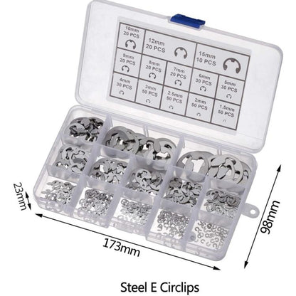 400pcs /Set 1.5-15mm Stainless Steel E-Type Open Circlips Boxed(222g) - Engine Fittings by buy2fix | Online Shopping UK | buy2fix