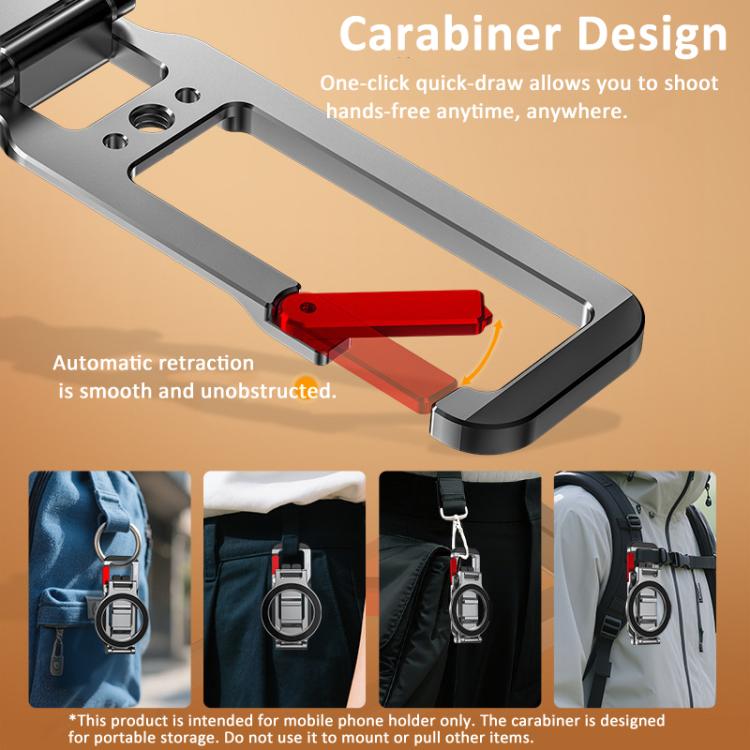 Flymile Magnetic Carabiner Design Phone Tripod Foldable Desktop Phone Mount With 1/4-Inch Screw(Metal Color) - Desktop Holder by Flymile | Online Shopping UK | buy2fix