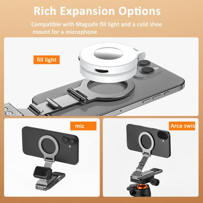 Flymile Magnetic Carabiner Design Phone Tripod Foldable Desktop Phone Mount With 1/4-Inch Screw(Metal Color) - Desktop Holder by Flymile | Online Shopping UK | buy2fix