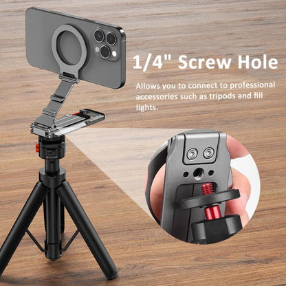Flymile Magnetic Carabiner Design Phone Tripod Foldable Desktop Phone Mount With 1/4-Inch Screw(Metal Color) - Desktop Holder by Flymile | Online Shopping UK | buy2fix