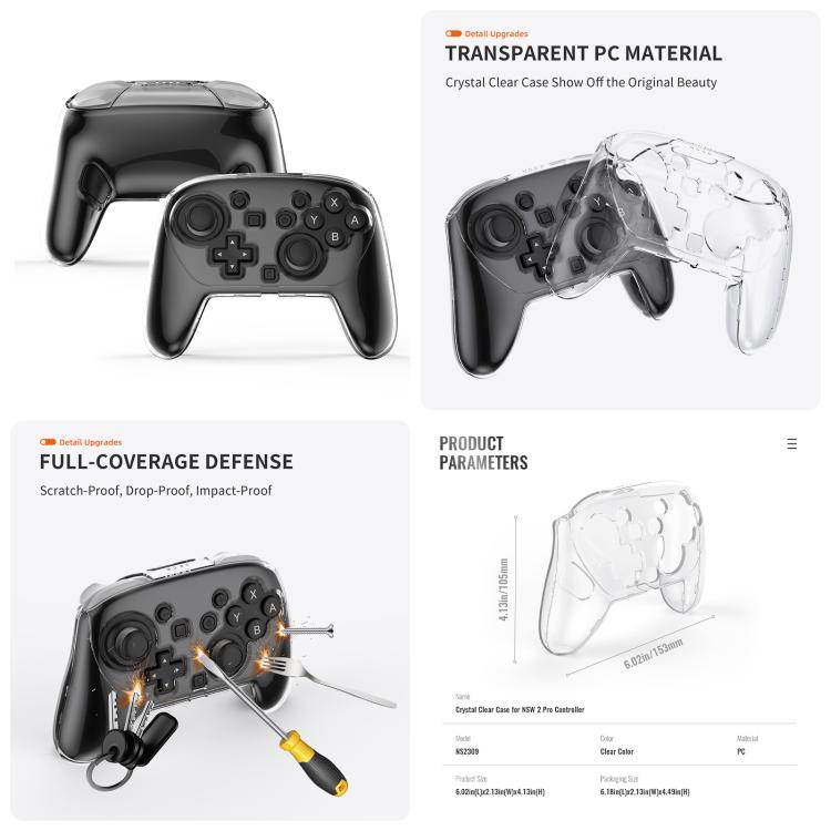 For Nintendo Switch 2 JYS 5-in-1 Crystal Case Full Protection Set Includes Console Shell, Joy-con & Pro Controller Cover, Faceplate, Game Cartridge Case - Cases by JYS | Online Shopping UK | buy2fix