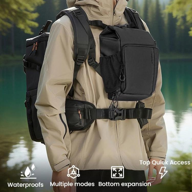Cwatcun D198 Small Expandable Single Shoulder Camera Bag Waterproof Multi-Function Camera Bag(Black) - Strap Satchel by Cwatcun | Online Shopping UK | buy2fix