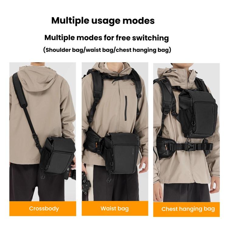 Cwatcun D198 Small Expandable Single Shoulder Camera Bag Waterproof Multi-Function Camera Bag(Black) - Strap Satchel by Cwatcun | Online Shopping UK | buy2fix