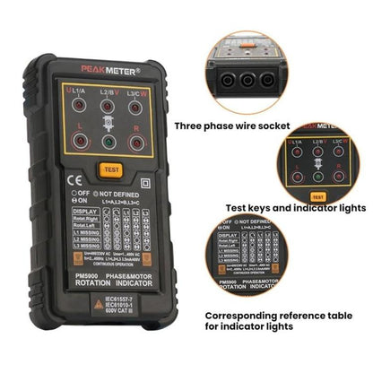 PEAKMETER Three-phase AC Motor Rotation Phase Sequence Tester(PM5900) - Digital Multimeter by PEAKMETER | Online Shopping UK | buy2fix