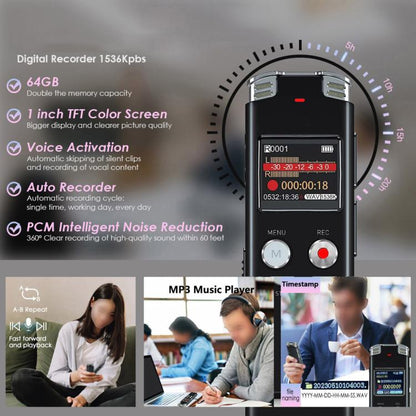 Portable HD Noise-Cancelling Voice-Activated Digital Voice Recorder For Conferences, Capacity: 64GB - Recording Pen by buy2fix | Online Shopping UK | buy2fix