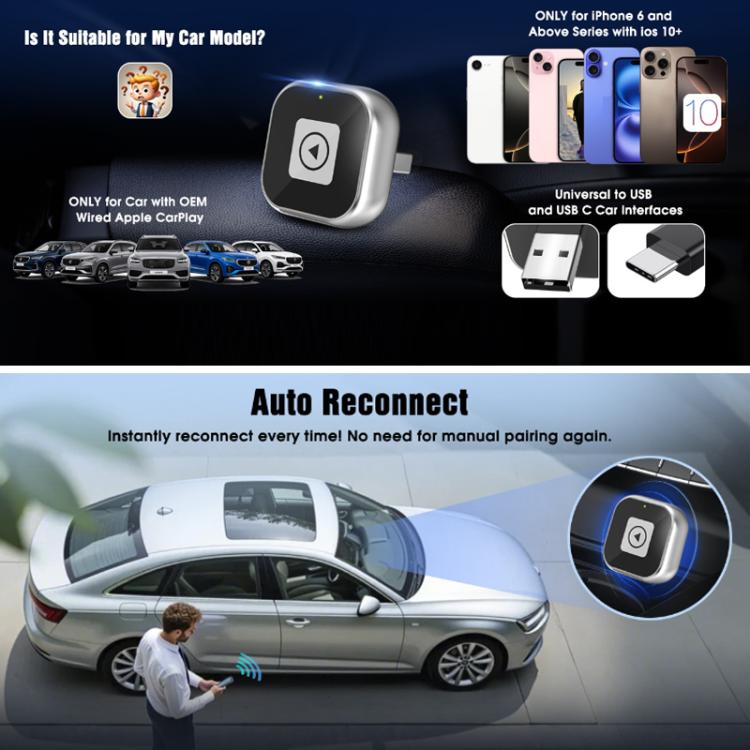 Wired To wireless CarPlay Adapter For Car Connectivity(Square) - Bluetooth Adapters by buy2fix | Online Shopping UK | buy2fix