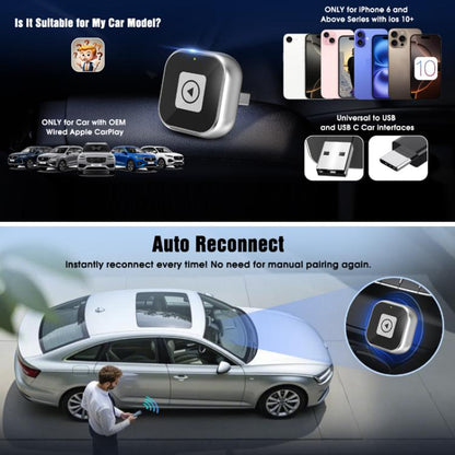 Wired To wireless CarPlay Adapter For Car Connectivity(Square) - Bluetooth Adapters by buy2fix | Online Shopping UK | buy2fix