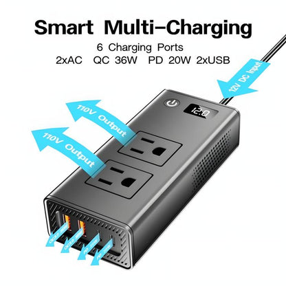 DC12V 200W Fast Charging QC3.0 PD Car Cigarette Lighter Portable Inverter(110V US Plug) - Others by buy2fix | Online Shopping UK | buy2fix