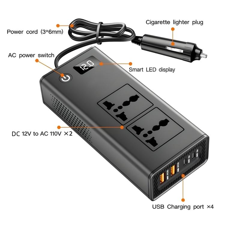 DC12V 200W Fast Charging QC3.0 PD Car Cigarette Lighter Portable Inverter(220V Universal) - Others by buy2fix | Online Shopping UK | buy2fix