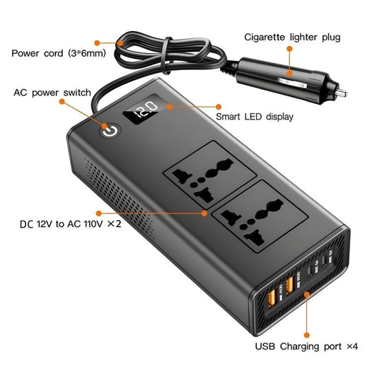 DC12V 200W Fast Charging QC3.0 PD Car Cigarette Lighter Portable Inverter(220V Universal) - Others by buy2fix | Online Shopping UK | buy2fix