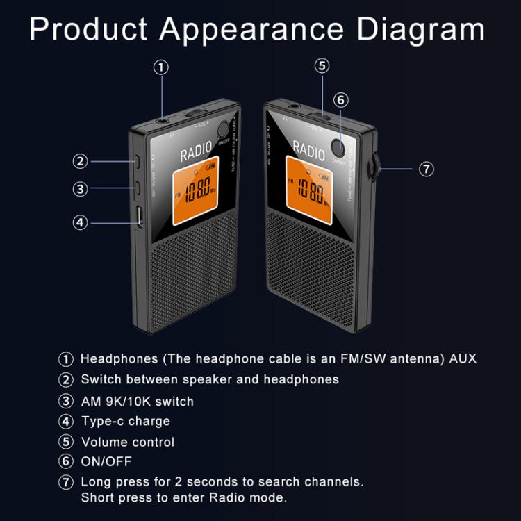 FM/AM/SW Full Band Portable Card Radio(Black) - Radio Player by buy2fix | Online Shopping UK | buy2fix