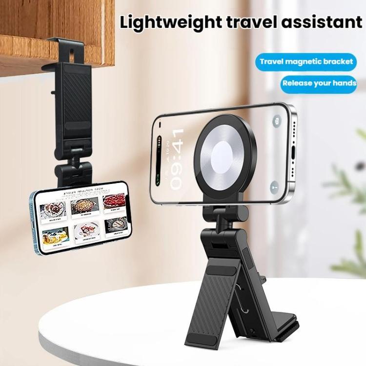 Travel Airplane Magnetic Mobile Phone Holder Adjustable Rotating Desktop Folding Holder(Black) - Desktop Holder by buy2fix | Online Shopping UK | buy2fix