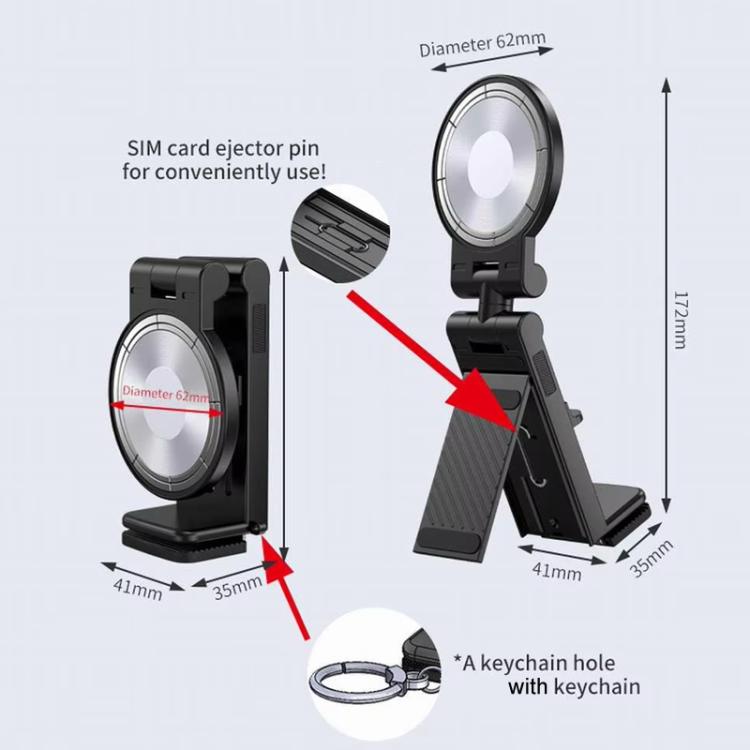 Travel Airplane Magnetic Mobile Phone Holder Adjustable Rotating Desktop Folding Holder(Black) - Desktop Holder by buy2fix | Online Shopping UK | buy2fix