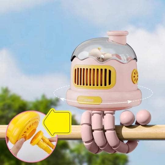Octopus Clip-On Handheld Silent Bladeless Fan For Strollers, Color: Non-oscillating Pink