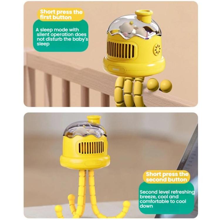 Octopus Clip-On Handheld Silent Bladeless Fan For Strollers, Color: Non-oscillating Yellow - Electric Fans by buy2fix | Online Shopping UK | buy2fix