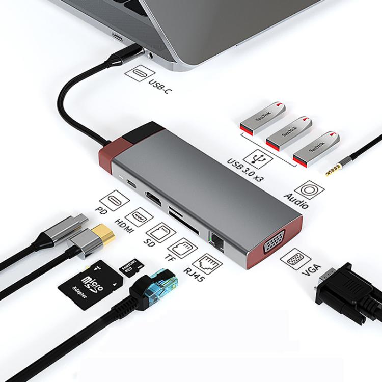BS10A Metal Type-C Docking Station USB HUB Computer Multi Functional Expansion Dock - USB HUB by buy2fix | Online Shopping UK | buy2fix