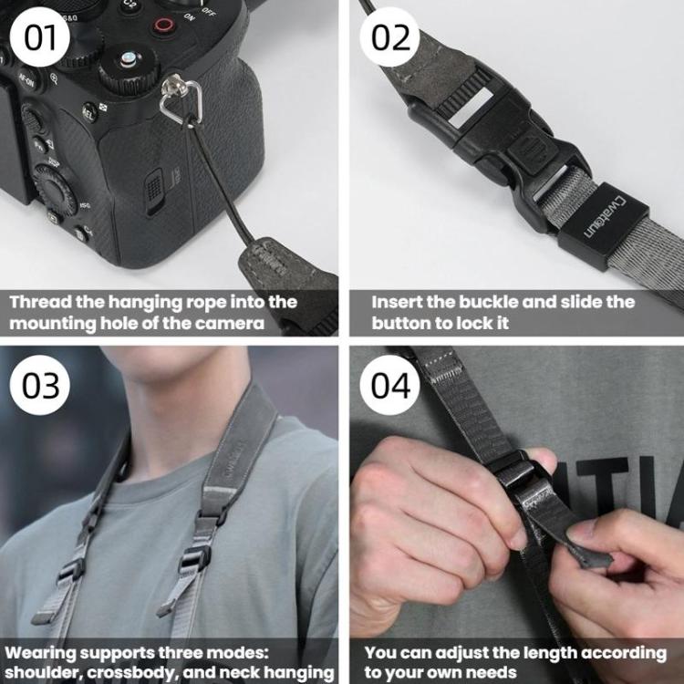 Cwatcun D213  Medium Universal Camera Shoulder Strap Matte Leather Quick Release Strap(Dark Gray) - Camera Strap by Cwatcun | Online Shopping UK | buy2fix