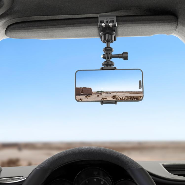 Car Sun Visor Bracket Panoramic Sports Camera Phone Vehicle Mount Base(With Phone Clip) - Universal Car Holders by buy2fix | Online Shopping UK | buy2fix