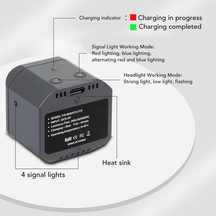 For DJI Mavic 4 Pro Drone YX 300LM Adjustable LED Spotlight Night Flight Searchlight with 3 Modes(Black) - Others by YX | Online Shopping UK | buy2fix
