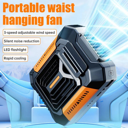 F66 Rechargeable Waist-Mounted Clip Fan With 3-Speed Settings & LED Flashlight Hands-Free Cooling For Construction, Outdoor Work, Hiking(Green) - Electric Fans by buy2fix | Online Shopping UK | buy2fix