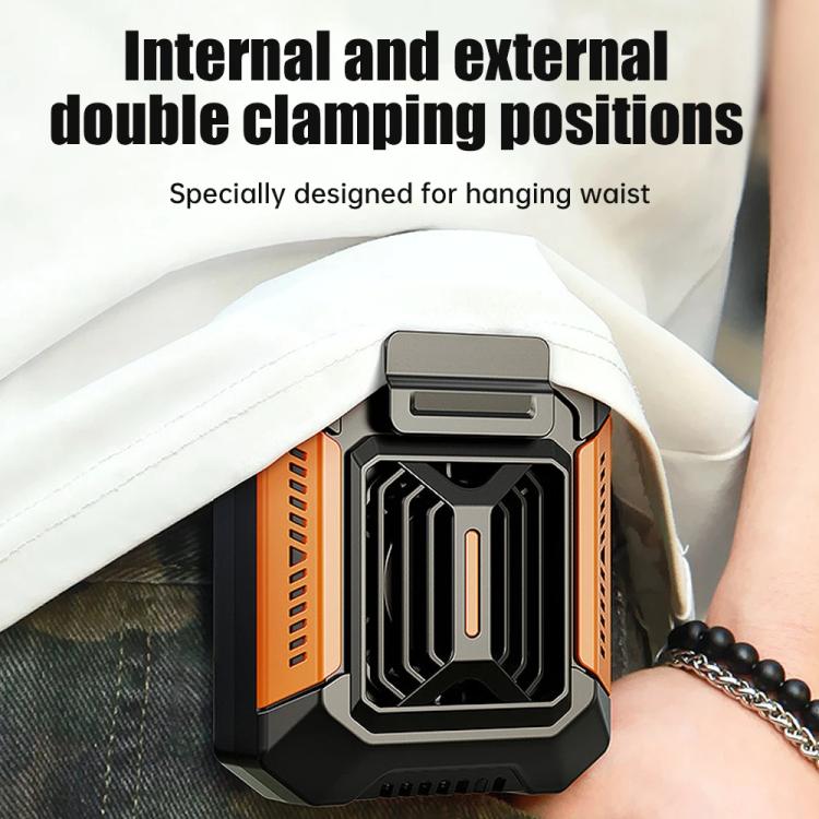 F66 Rechargeable Waist-Mounted Clip Fan With 3-Speed Settings & LED Flashlight Hands-Free Cooling For Construction, Outdoor Work, Hiking(Orange) - Electric Fans by buy2fix | Online Shopping UK | buy2fix