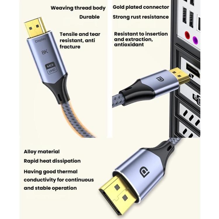 1m DP To HDMI 8K 60HZ HD Conversion Cable TV Computer Connection Conversion Monitor Projection Cable -  by buy2fix | Online Shopping UK | buy2fix