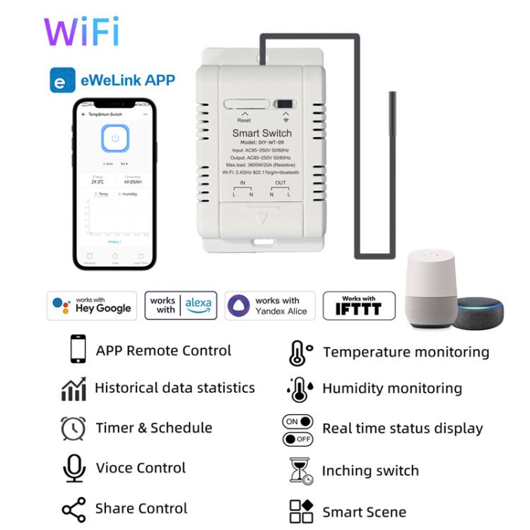 DIY-WT-09 20A Temperature Switch Smart Thermostat, Compatible With Google / Alexa / Yandex Alice / IFTTT, Spec: With 1m Temperature Sensor - Thermostat & Thermometer by buy2fix | Online Shopping UK | buy2fix