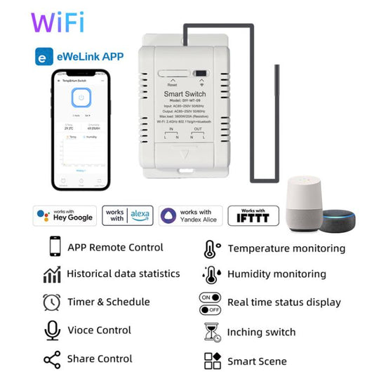 DIY-WT-09 20A Temperature Switch Smart Thermostat, Compatible With Google / Alexa / Yandex Alice / IFTTT, Spec: With 1m Temperature Sensor - Thermostat & Thermometer by buy2fix | Online Shopping UK | buy2fix