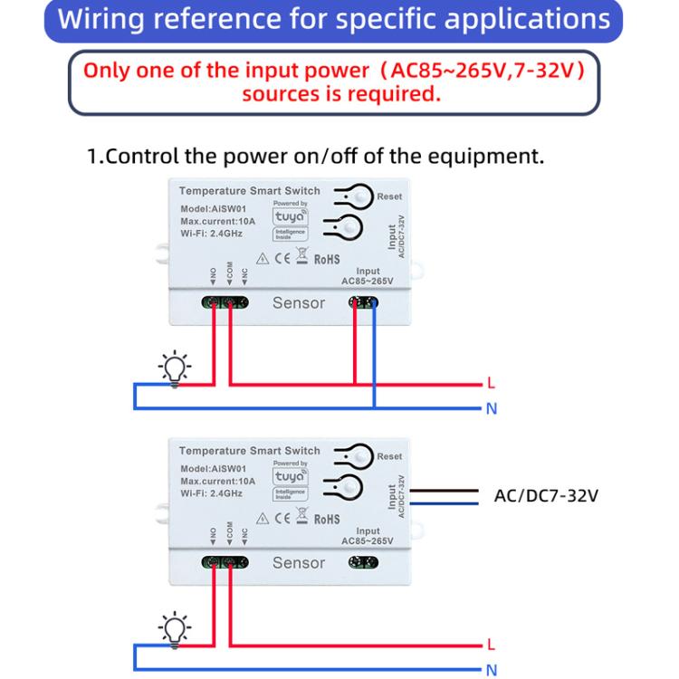 Graffiti WIFI Temperature Dry Contact Switch Module APP Remote Control Switch, Supports Google / Alexa Voice, Spec: With 2m Cable - Thermostat & Thermometer by buy2fix | Online Shopping UK | buy2fix