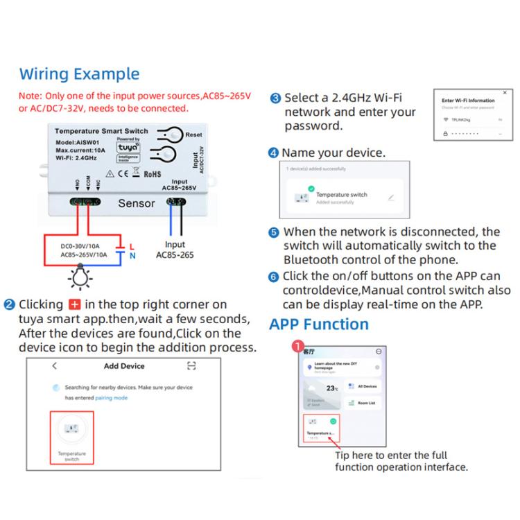 Graffiti WIFI Temperature Dry Contact Switch Module APP Remote Control Switch, Supports Google / Alexa Voice, Spec: With 1m Cable - Thermostat & Thermometer by buy2fix | Online Shopping UK | buy2fix