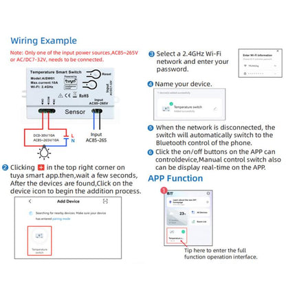 Graffiti WIFI Temperature Dry Contact Switch Module APP Remote Control Switch, Supports Google / Alexa Voice, Spec: With 1m Cable - Thermostat & Thermometer by buy2fix | Online Shopping UK | buy2fix