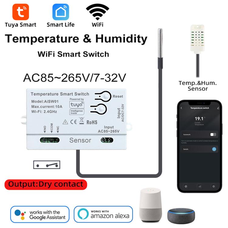 Graffiti WIFI Temperature Dry Contact Switch Module APP Remote Control Switch, Supports Google / Alexa Voice, Spec: With 2m Cable - Thermostat & Thermometer by buy2fix | Online Shopping UK | buy2fix