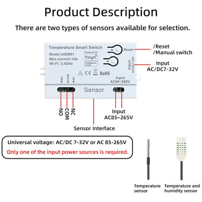 Graffiti WIFI Temperature Dry Contact Switch Module APP Remote Control Switch, Supports Google / Alexa Voice, Spec: Humidity+Integrated 1m Cable - Thermostat & Thermometer by buy2fix | Online Shopping UK | buy2fix