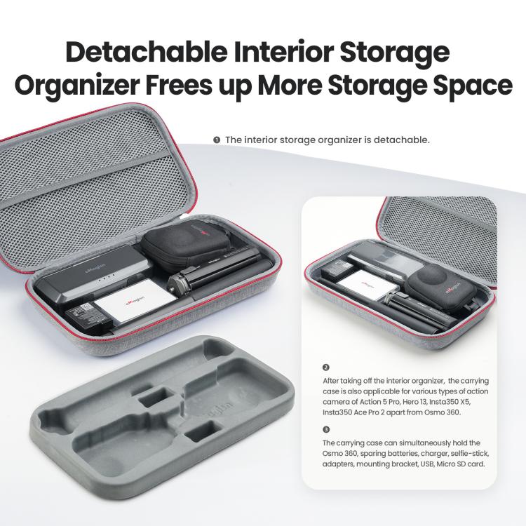 For DJI Osmo 360 aMagisn Mid-Size Storage Case Durable Organizer Bag With Detachable Inner Tray(Gray) - Case & Bags by aMagisn | Online Shopping UK | buy2fix